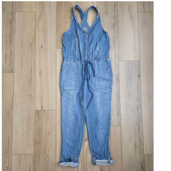Anthropologie Holding Horses Tencel Chambray Overall Jumpsuit Women Sz 8 - Picture 2 of 12
